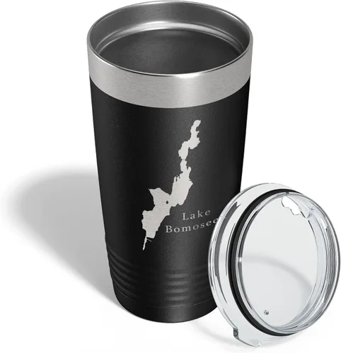Vista 4 de Lake Bomoseen Map Tumbler Travel Mug Insulated Laser Engraved Coffee Cup Vermont 20 oz Black