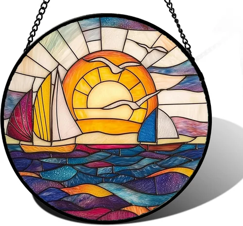 Vista 22 de DASTOLL Conjunto de 4 Piezas de Vidriera Manchada para Colgar en Ventanas, Tema de Flores Púrpuras, 16 cm - Atrapasoles de Tulipán para Puerta Juego