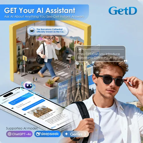 Vista 5 de Gafas de sol inteligentes GetD AI, traducción en tiempo real, audio de oído abierto Bluetooth For Business Meetings Travel & Daily Use, Languages
