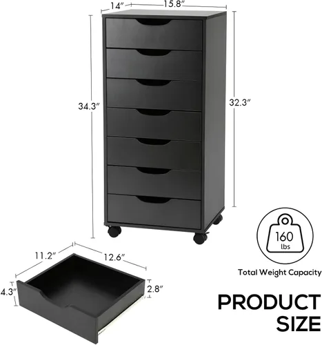 Vista 8 de TUSY Archivadores verticales con ruedas giratorias para oficina en casa, color negro