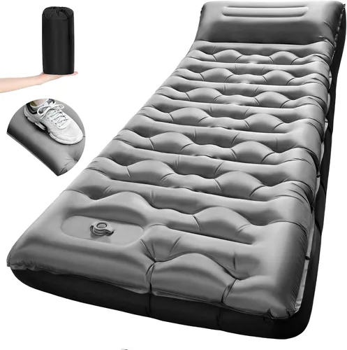 Vista 16 de Colchoneta de dormir para campamento, de 5.9 pulgadas de grosor, con almohada integrada y bomba de pie, almohadilla de dormir autoinflable