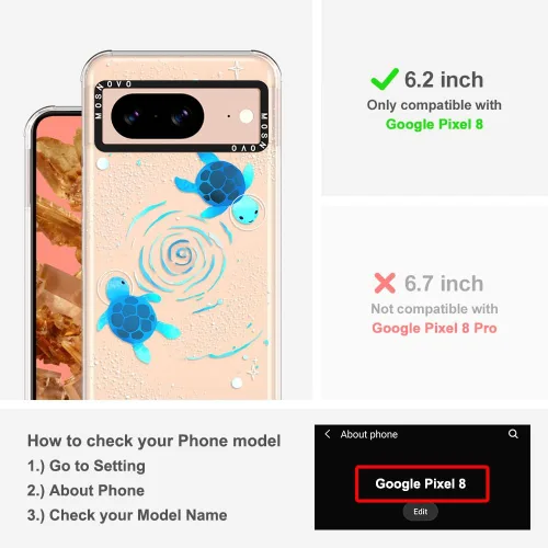 Vista 2 de MOSNOVO Funda para Google Pixel 8, [Buffertech protección contra caídas de grado militar de 6.6 pies] [Tecnología Anti Despegado] Funda Transparente