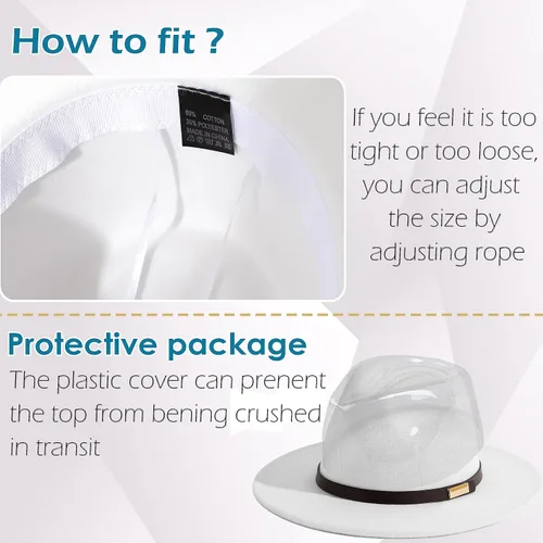 Vista 4 de Gossifan Sombreros Fedora para hombre, sombrero Panamá de ala ancha con cinturón clásico