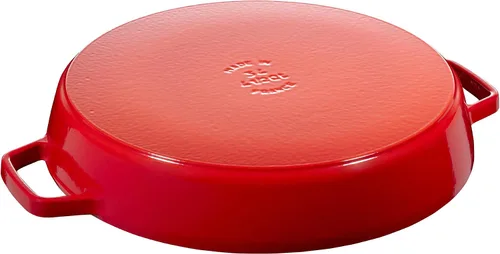 Vista 2 de Staub Sartén de hierro fundido de 13 pulgadas con doble asa - Cereza, fabricada en Francia