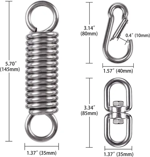Vista 6 de Kit para colgar silla de hamaca, accesorios de resorte oscilante, gancho giratorio de suspensión resistente para silla colgante, asiento mecedor