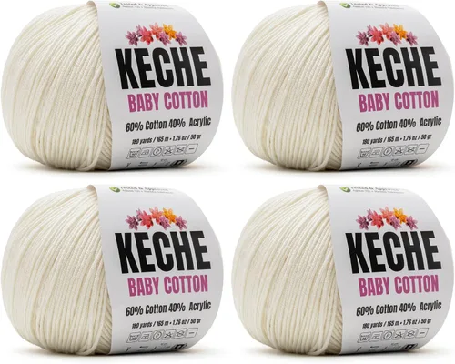 Vista 103 de Keche Hilo de Algodón, 60% Algodón 40% Hilo Acrílico, Hilo de Algodón Suave para Crochet y Tejer, Hilo Amigurumi 1 Madeja/Bola 1.76 Oz (50g) / 180