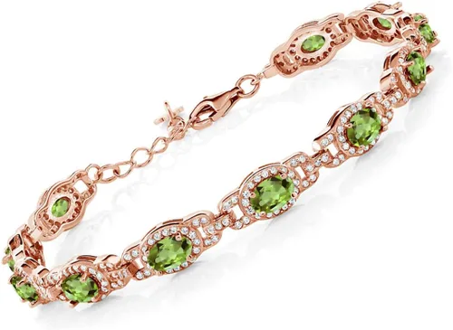 Vista 6 de Gem Stone King 18K Rose Gold Plated Silver Oval Gemstone Birthstone Tennis Bracelet For Women Oval 6X4MM 7 Inch With 1 Inch Extender Fine