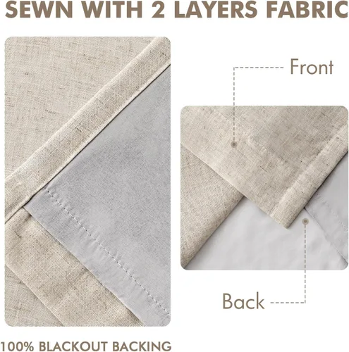 Vista 5 de MIULEE - Cortinas de lino beige con pliegues a presión 100% opacas para dormitorio, cortinas de ventana con memoria y bloqueo de luz para oscurecer
