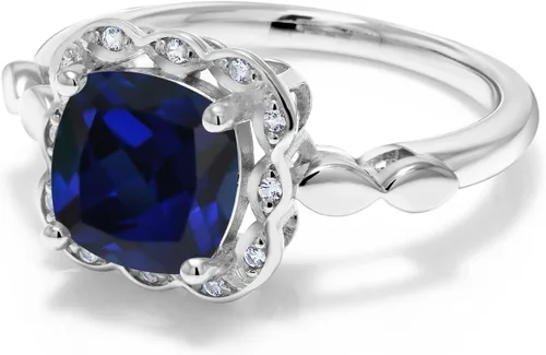 Vista 53 de Gem Stone King Anillo de compromiso de plata de ley 925 de 0.315 in con piedra natal y zafiro blanco creado Anillo de compromiso de boda