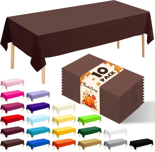 Vista 42 de Paquete de 10 manteles desechables de plástico premium de 54 x 108 pulgadas, mantel rectangular para mesa, para cumpleaños, bodas, Navidad, Beige