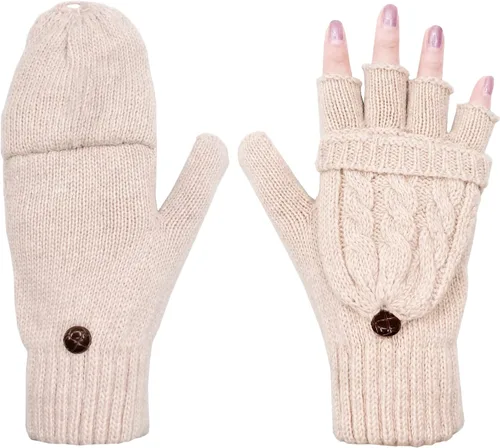 Vista 67 de Beurlike Guantes de invierno para mujer, de lana cálida, a prueba de viento, convertibles, sin dedos