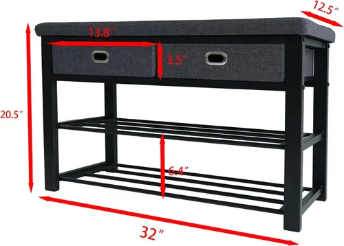 Vista 3 de Finnhomy - Zapatero de entrada con asiento acolchado, banco de zapatos para entrada, organizador de almacenamiento de zapatos de 3 niveles con 2