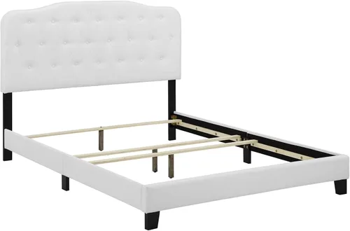 Vista 4 de Modway Amelia - Base de cama tapizada de tela capitoné tamaño Queen, color blanco