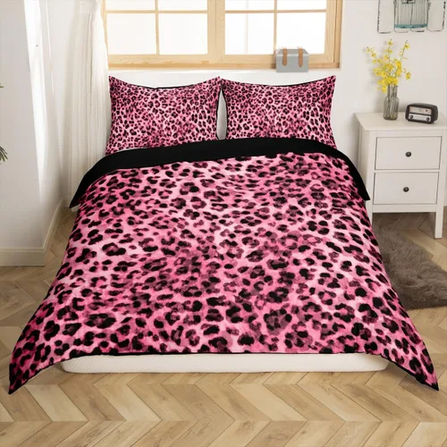 Vista 23 de Feelyou Juego de ropa de cama con estampado de leopardo para niños, tamaño individual, funda de edredón de guepardo safari, funda de edredón de piel