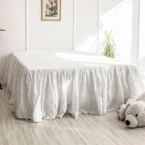 Vista 13 de Simple&Opulence Falda de cama de lino francés con volantes antipolvo clásicos de 14 pulgadas de caída, mezcla de algodón de lino y lino natural