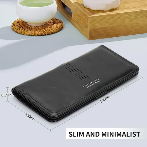 Vista 2 de APHISON Billetera para mujer ultra delgada de cuero delgado cartera RFID bloqueo tarjeta de crédito titular doble embrague largo señoras Billfold