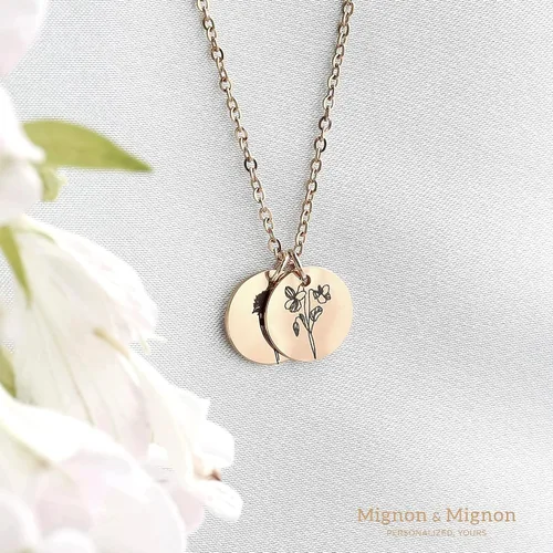 Vista 2 de Collar de flores de nacimiento de oro rosa Regalo para ella Collar personalizado Diseño Floral Joyería Regalo del Día de la Madre Joyería