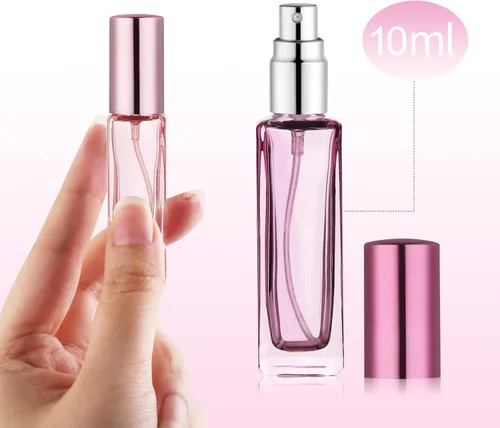 Vista 5 de YOCASII Botella de perfume de viaje de vidrio recargable, botellas de perfume de 0.3 fl oz, atomizador de botella de perfume de bolsillo, 4 botellas