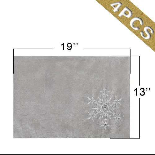 Vista 4 de OWENIE Juego de 4 manteles individuales de mesa de Navidad, manteles individuales plateados con bordado de lentejuelas, manteles individuales grises