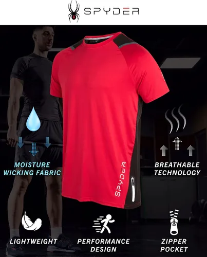 Vista 2 de Spyder Camiseta deportiva para hombre - Camiseta deportiva de rendimiento activo - Camisa de manga corta Dry Fit (S-XL)