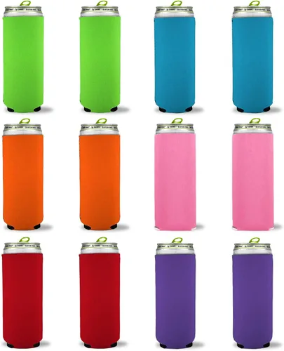 Vista 3 de Kropsis Fundas plegables para enfriar latas delgadas de 12 onzas, tela en blanco, espuma de buceo (negro, 6)
