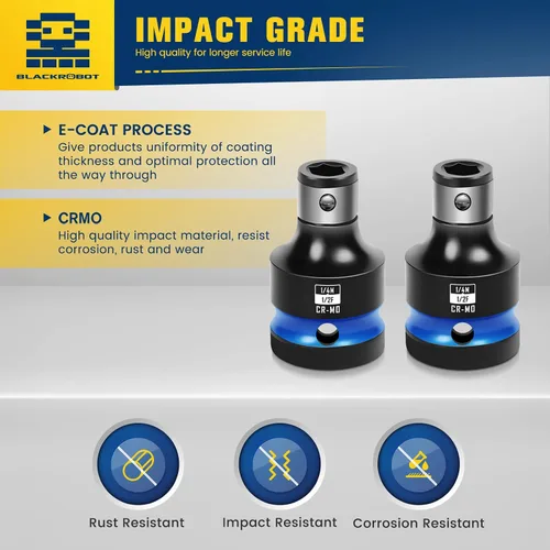 Vista 6 de BLACKROBOT 2 PCS Portabrocas de Impacto Adaptador de Transmisión Cuadrada de 1/2 Pulgada a Casquillo Hexagonal de 1/4 Pulgada para Llave de Impacto