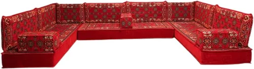 Vista 85 de arabicsofa Sofá en forma de U de estilo árabe para el suelo – Juego de Majlis hecho a mano – Sofá de estilo bohemio