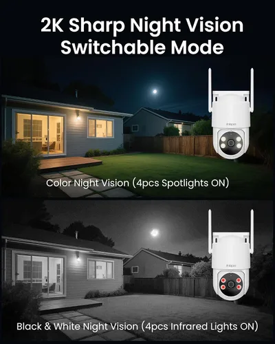 Vista 6 de Anlapus 2 cámaras de seguridad WiFi C281 3MP 2K para exteriores, cámara de seguridad con cable Pan/Tilt de 360°, detección AI, pista automática