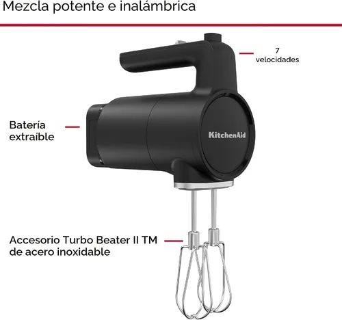 Vista 3 de KitchenAid Go - Mezclador de mano inalámbrico - batería incluida, KHMR762, color negro mate
