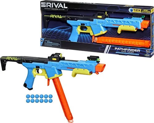 Vista 2 de Nerf Rival Pathfinder XXII-1200 Blaster, Sistema Rival Más Preciso, Mira Ajustable, Cargador de 12 Balas, 12 Nerf Rival Accu-Rounds