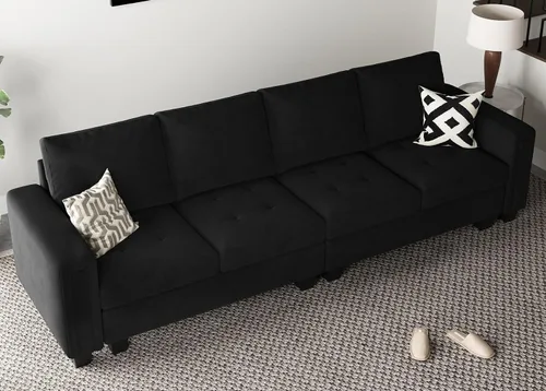 Vista 3 de Belffin Sofá modular de terciopelo de 4 asientos, sofá seccional de 4 asientos para sala de estar, color negro