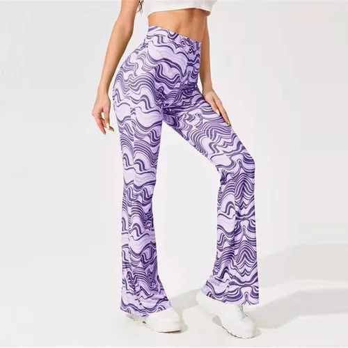 Vista 2 de Palazzo - Pantalones para mujer con estampado gráfico de mármol, pantalones acampanados, pantalones deportivos con corte de bota