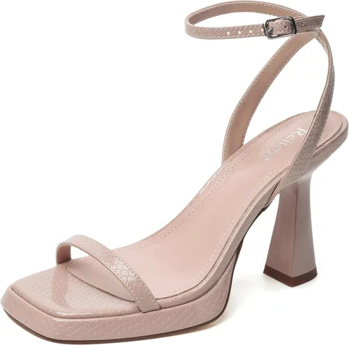 Vista 19 de Reitoye Tacones de tiras para mujer, con plataforma, tacones altos y gruesos, sandalias de tacón cuadrado con puntera abierta, correa de tobillo
