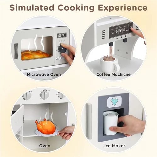 Vista 5 de SainSmart Jr. Cocina de Juguete para Niños, Juego de Cocina de Madera con Luces y Sonidos, Fabricadora de Hielo, Horno y Fregadero, Cocina