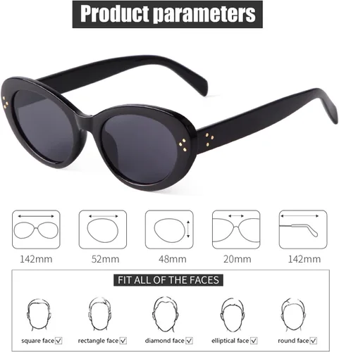 Vista 6 de GIFIORE Lentes de sol retro ovalados de ojo de gato para mujer, gafas de sol vintage gruesas, 52 mm