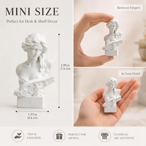 Vista 2 de Estatua de Busto de Resina de 2.95 Pulgadas Figurillas de Yeso Mini Escultura de Decoración del Hogar Blanca para Aficionados al Arte-Artemis