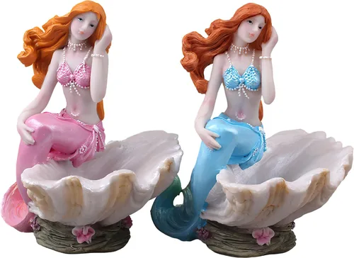 Vista 2 de Figuritas de sirena, adorno de acuario, resina, estilo mediterráneo, sirena, princesa, manualidades, estatua, organizador de almacenamiento de Azul