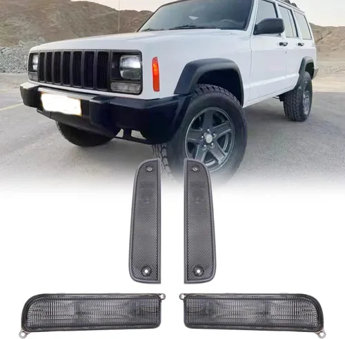 Vista 5 de Se adapta a luces de señal Jeep 97-01 XJ – Combo de luces intermitentes de parachoques ahumado + juego de lámparas de marcador lateral de esquina