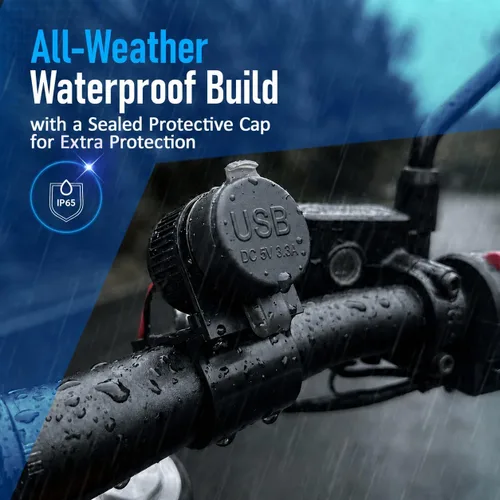 Vista 5 de Cliff Top Cargador USB para motocicleta, impermeable, doble puerto, 3.3A, 16.5W, adaptador USB para bicicleta, resistente para manillares de 7/8