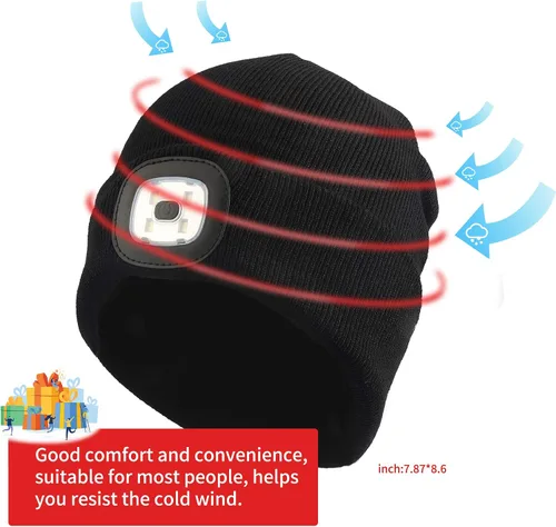 Vista 2 de RIDEIWAKE Gorro con linterna frontal recargable, gorro de invierno de punto iluminado para hombres, padres, pesca, camping, regalos para hombres