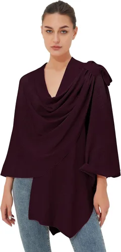 Vista 5 de Suéter grande de punto con frente cruzado para mujer, elegante capa para otoño e invierno