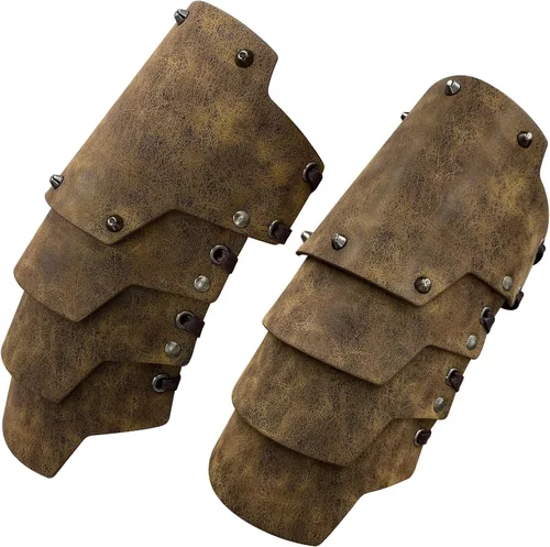 Vista 20 de AZORA Pulsera de cuero con guantelete medieval, con hebilla, brazalete ancho, armadura, 2 unidades Martillo Bracers-negro