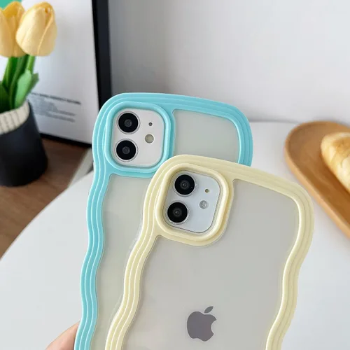 Vista 3 de Caseative Funda para iPhone 11, color negro Forma de marco de onda rizada linda a prueba de golpes suave
