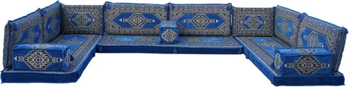 Vista 90 de arabicsofa Sofá en forma de U de estilo árabe para el suelo – Juego de Majlis hecho a mano – Sofá de estilo bohemio