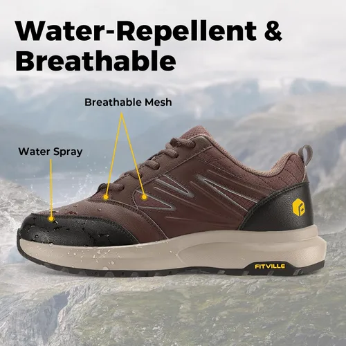 Vista 4 de FitVille Zapatos de senderismo anchos para hombre, repelentes al agua, para exteriores, zapatos de trabajo con soporte de arco, núcleo resistente
