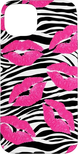 Vista 9 de Funda con estampado de labios de cebra rosa intenso y negro para iPhone 16 McBling