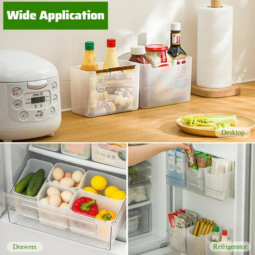 Vista 7 de Paquete de 3 cajas organizadoras de refrigerador, contenedores de plástico para almacenamiento de puerta lateral del refrigerador, contenedores