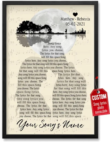 Vista 27 de H-DEWALL Póster personalizado de letras de canciones, regalo de boda único para parejas, personaliza con tus propias fotos, nombres y fecha, sin