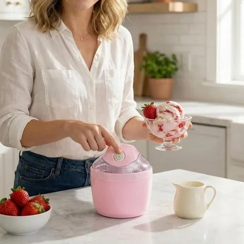 Vista 4 de Mini máquina para hacer helados, pequeña máquina para hacer postres personales para gelato, sorbete de yogur congelado, máquina de helados