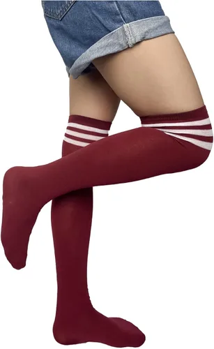 Vista 2 de spomei Women Striped Thigh High Stockings, Cotton Over Knee Tube Long Stocks For CosplayGothChristmas Party LW-3